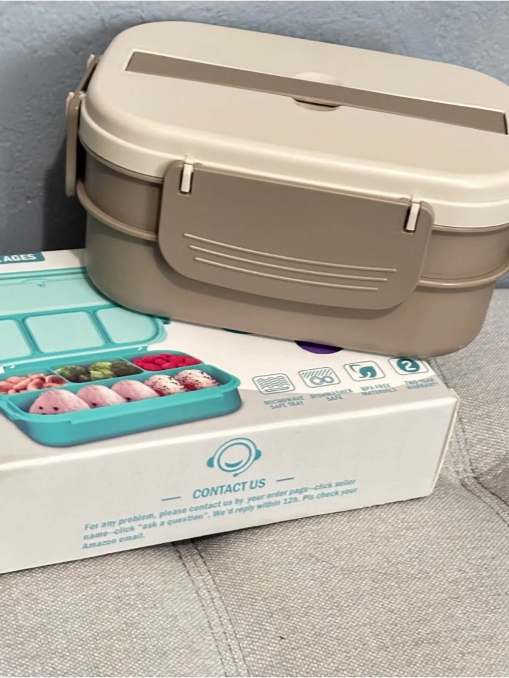 Bento Box Lunch Container in Beige - Picture 2 of 10